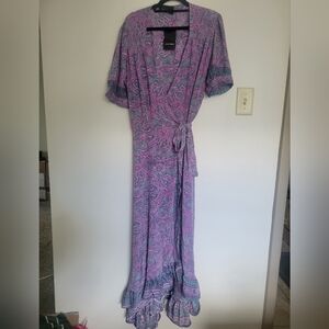 Purple Paisy Wrap Dress NWT Sz M-L